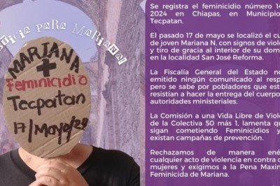 Denuncia colectiva 50 más 1 feminicidio de Mariana en Tecpatán